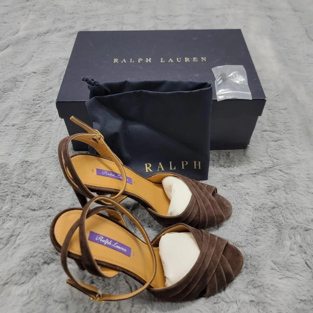 Ralph Lauren Purple Label Heels Womens EU 40 Brown Bacall‎ 2 Kid Suede Stiletto